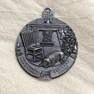 Vintage Country Store Season's Greetings Pewter Holiday Ornaments1998 Cat Dog Fi